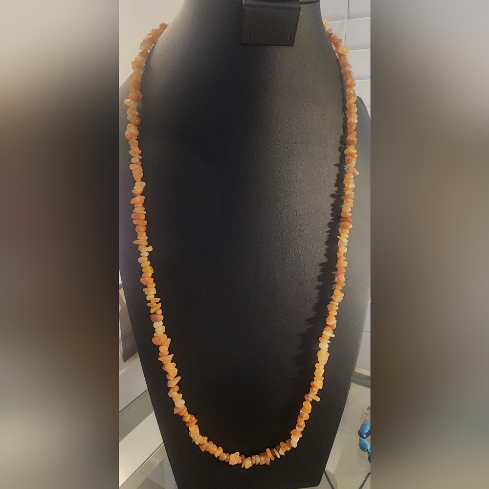Elegant Orange Beaded‎ Necklace (jade and some citrines), 17".